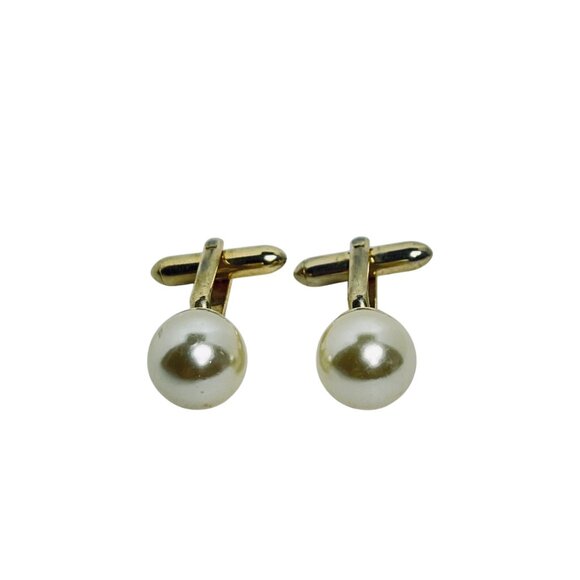 Vintage Gold Tone Faux Pearl Cufflinks (5916) - Picture 1 of 3